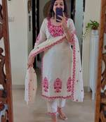 White kurta set with red embroidery
