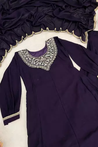 Dark purple embroidered suit