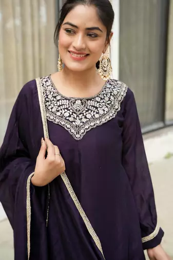 Dark purple embroidered suit