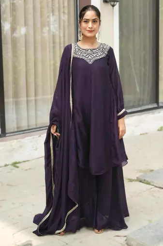 Dark purple embroidered suit