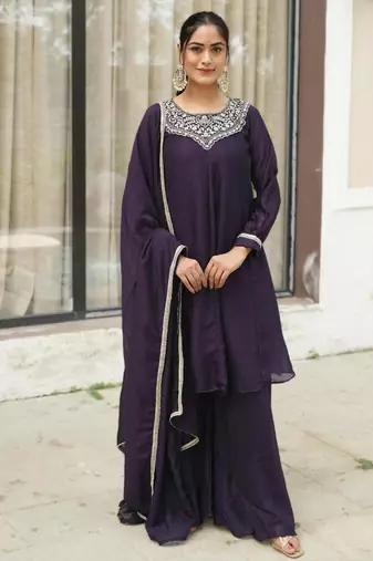 Dark purple embroidered suit
