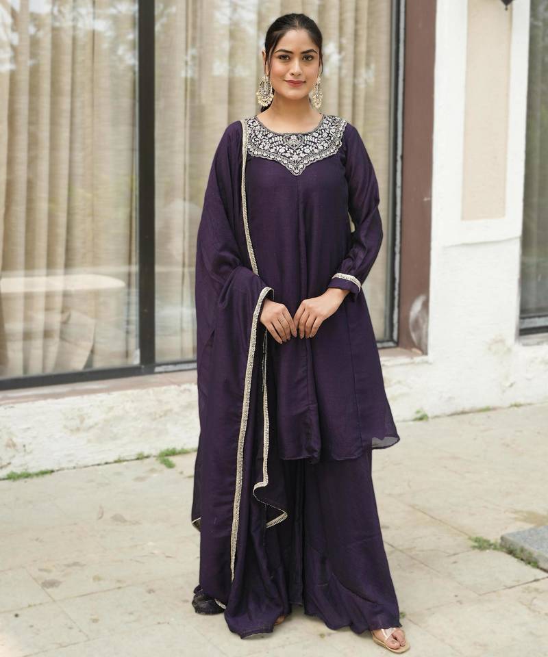 Dark purple embroidered suit