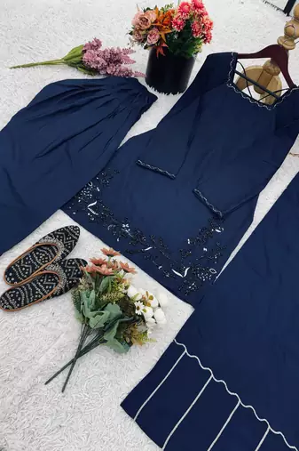 navy blue silk blend embroidered farshi salwar