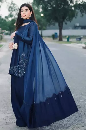 navy blue silk blend embroidered farshi salwar