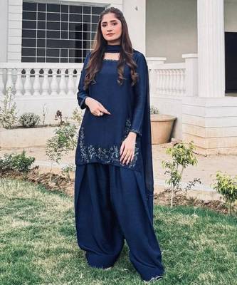 navy blue silk blend embroidered farshi salwar 1