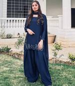 navy blue silk blend embroidered farshi salwar