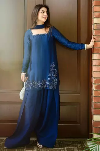 navy blue silk blend embroidered farshi salwar