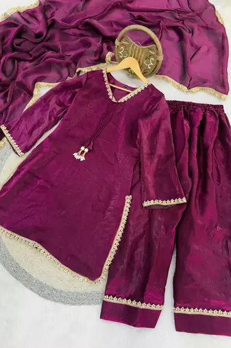 wine satin embroidered farshi salwar 
