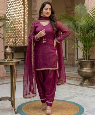 wine satin embroidered farshi salwar  3