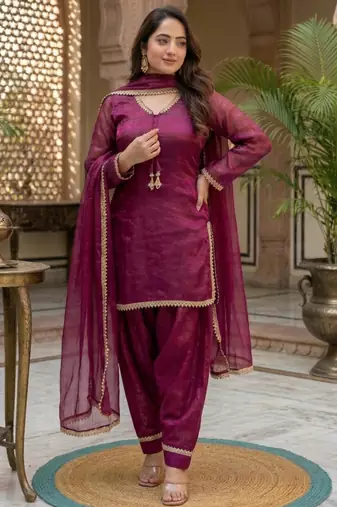 wine satin embroidered farshi salwar 