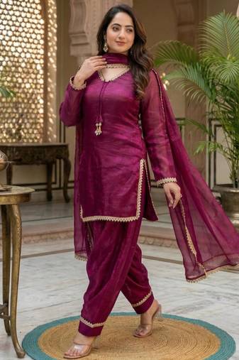 Wine silk salwar kameez set