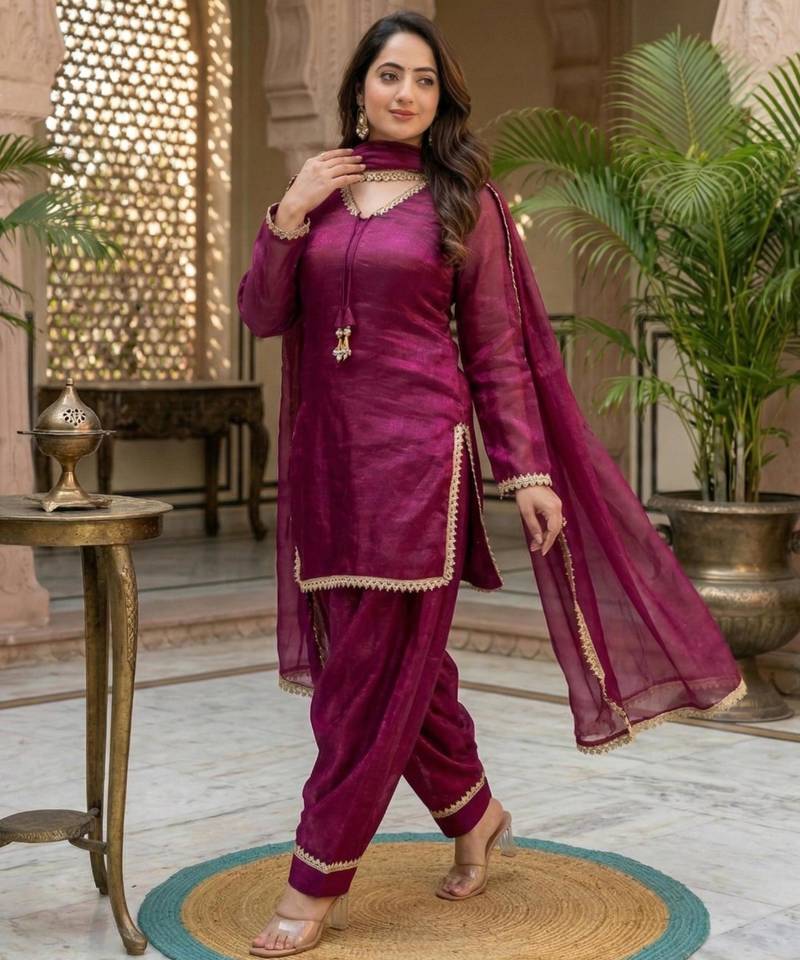 Wine silk salwar kameez set