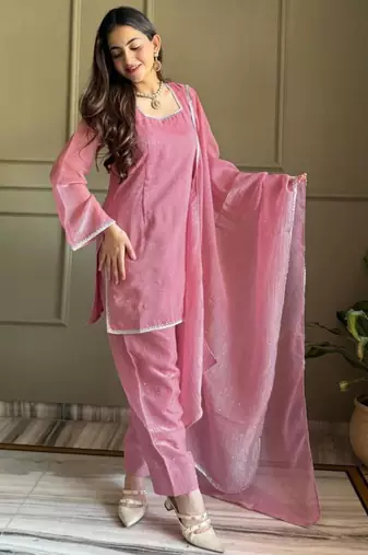 pink silk blend embroidered farshi salwar