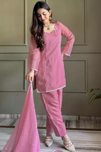pink silk blend embroidered farshi salwar