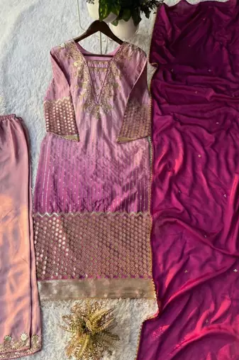 Mauve silk kurta set with dupatta