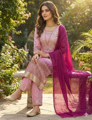 Mauve silk kurta set with dupatta 3