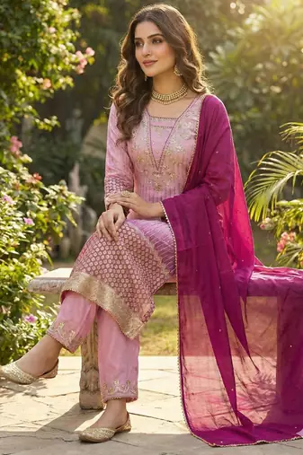 Mauve silk kurta set with dupatta