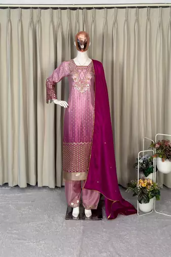 Mauve silk kurta set with dupatta