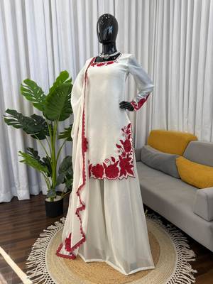 White and red embroidered suit set 2