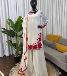 White and red embroidered suit set