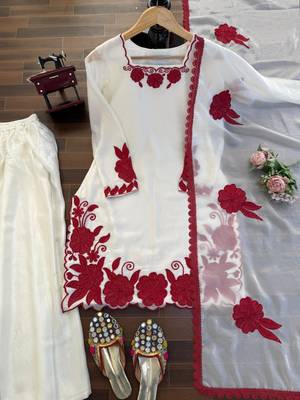 White and red embroidered suit set 3