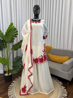 White and red embroidered suit set 4