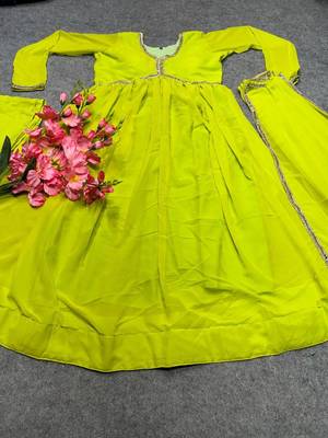 dark lime georgette embroidered flared suit  2