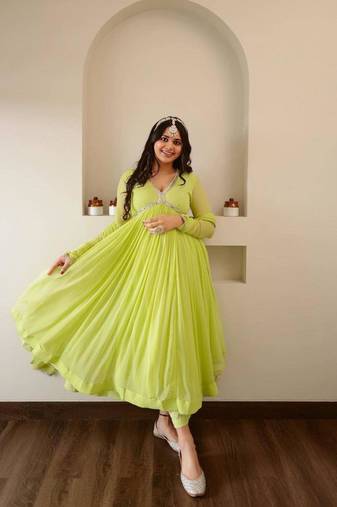 Lime green anarkali suit set