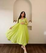 dark lime georgette embroidered flared suit 