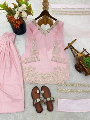 light pink silk blend embroidered farshi salwar  1