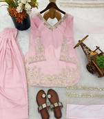 light pink silk blend embroidered farshi salwar 