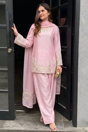 light pink silk blend embroidered farshi salwar 