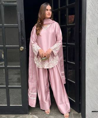 light pink silk blend embroidered farshi salwar  3