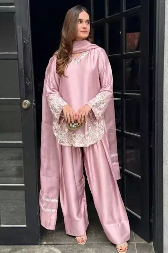 light pink silk blend embroidered farshi salwar 
