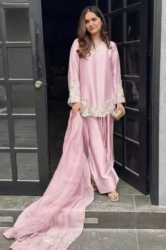 light pink silk blend embroidered farshi salwar 