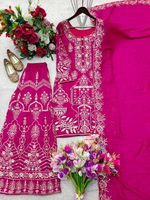 rani pink silk blend embroidered palazzo set 3