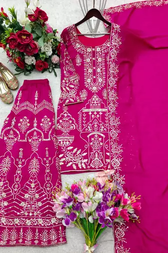 rani pink silk blend embroidered palazzo set