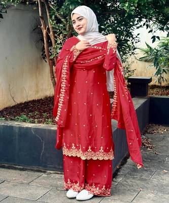 Red silk embroidered salwar suit 2
