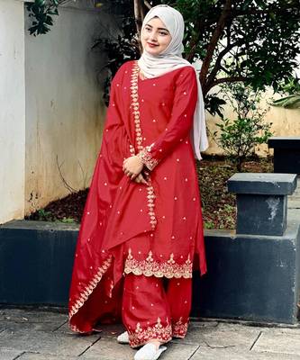 Red silk embroidered salwar suit 3