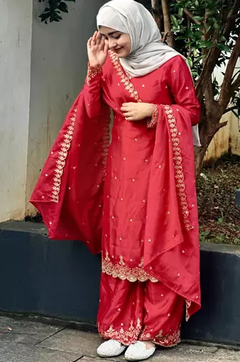 Red silk embroidered salwar suit