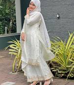 White silk embroidered salwar kameez