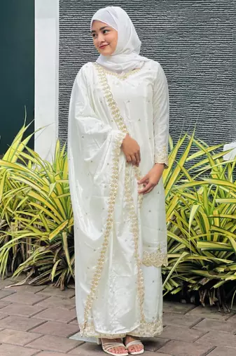 White silk embroidered salwar kameez