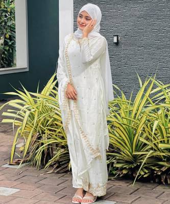 White silk embroidered salwar kameez 3