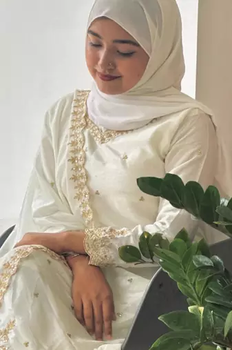 White silk embroidered salwar kameez