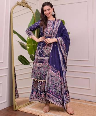 purple silk blend embroidered sharara set 2