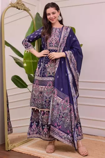 purple silk blend embroidered sharara set