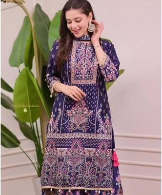 purple silk blend embroidered sharara set 3