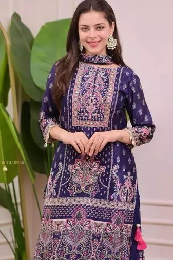 purple silk blend embroidered sharara set