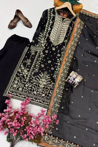 black silk blend embroidered kurta set