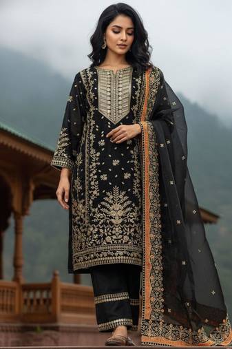 Black silk embroidered salwar suit